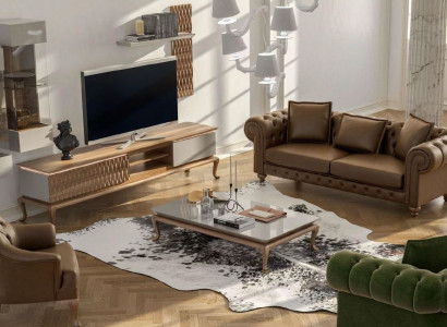 Braune Chesterfield Luxus Sofagarnitur Moderner Dreisitzer Sessel Textil